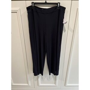 Kensie Black Ribbed Wide Leg Pull On Pants Comfy Capsule Stretch Minimalist